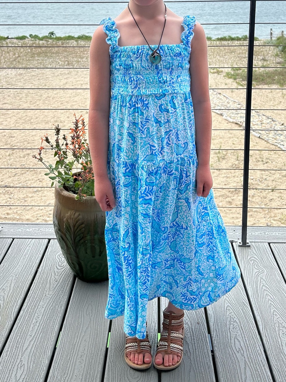 Lilly Pulitzer Blue Floral Smocked Sundress. Girls Size 4-5.